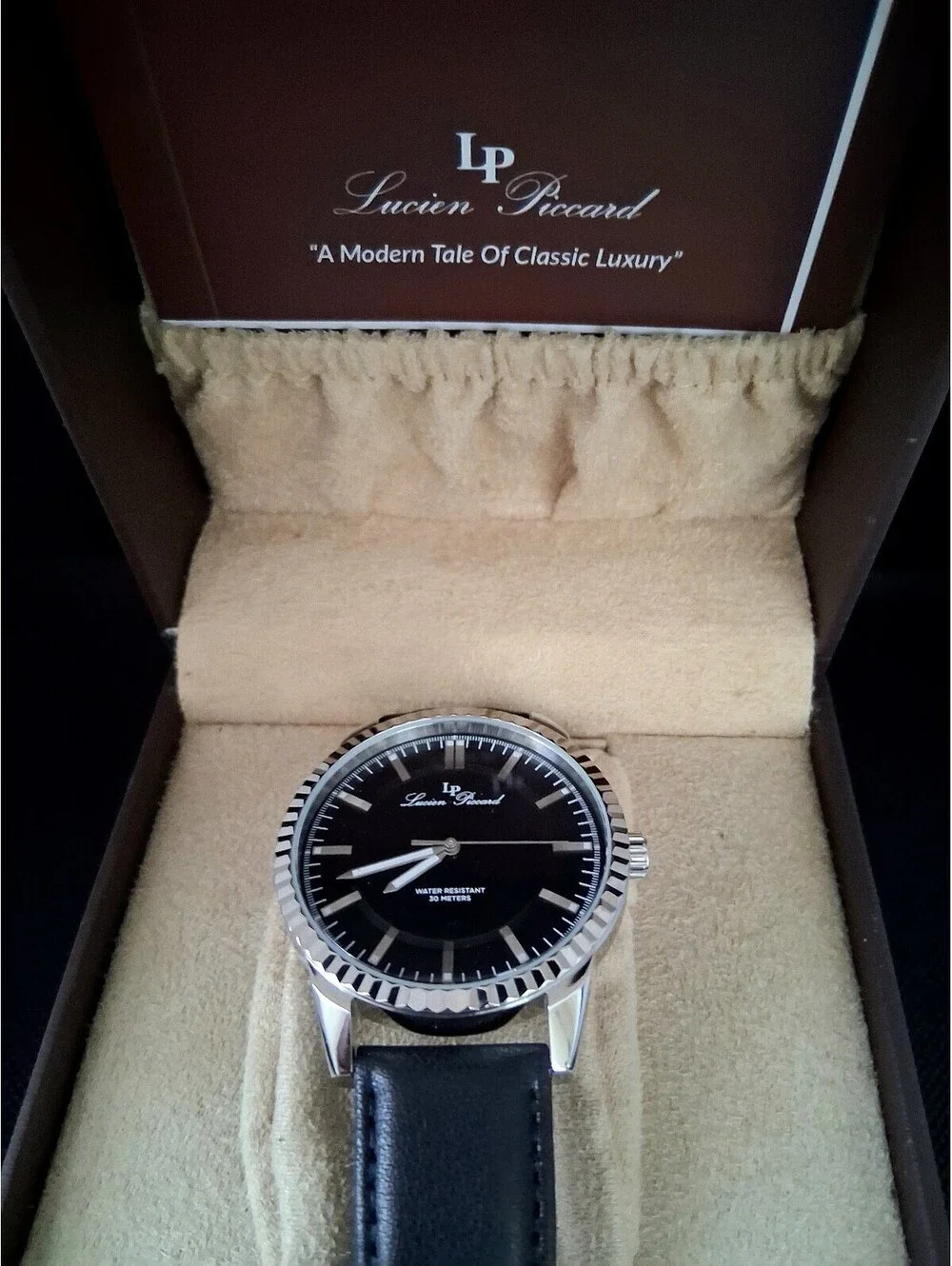 Brand‎ New Lucien Piccard LP-28025 Black Leather Men's Watch